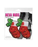 Neva Nude Christmas Stockings Sequin Pasties Multicolor in festive red and green design.