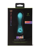 Nu Sensuelle Gemma Turbo Rechargeable Bullet Vibrator Blue packaging showcasing its flexible design and turbo boost features.