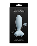 Love Notes Velour Vibrating Butt Plug Blue in elegant packaging with a sleek design.