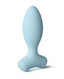 Love Notes Velour Vibrating Butt Plug Blue in a smooth blue silicone design, offering comfort and adjustable vibration.