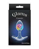 Cosmic Glams Small Silicone Butt Plug Rainbow packaging showcasing the colorful glass marble design.