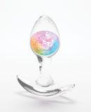 Cosmic Glams Small Silicone Butt Plug Rainbow with dazzling glass marble detail for eye-catching anal play.
