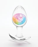 Cosmic Glams Medium Butt Plug Rainbow with a sparkling internal glass marble in a smooth silicone body.
