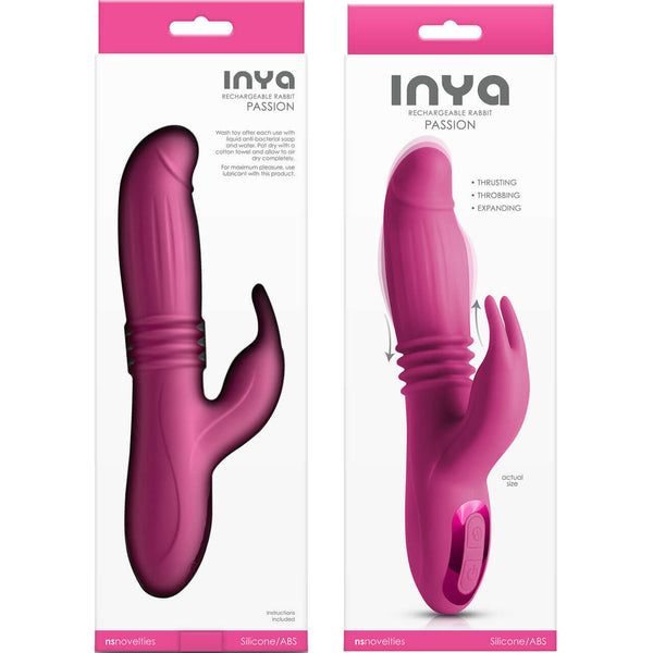 Inya Passion Pink thrusting, expanding, vibrating rabbit vibrator packaging