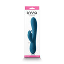 Inya Love Bunny Rechargeable Silicone Rabbit Vibrator Teal packaged in a sleek design, ideal for dual stimulation pleasure.