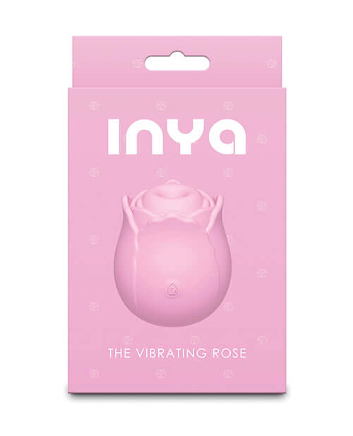 Inya Pink Rechargeable Rose Clitoral Stimulator packaging showcasing its elegant design and product name.