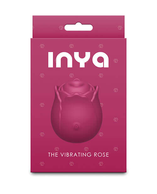 Packaging of the Vibrating Rose Clitoral Stimulator in vibrant pink featuring the INYA logo.