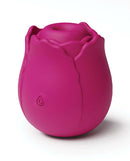 Vibrating rose clitoral stimulator in vibrant red silicone, designed for unmatched pleasure and waterproof stimulation.