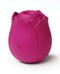 Vibrating rose clitoral stimulator in vibrant red silicone, designed for unmatched pleasure and waterproof stimulation.