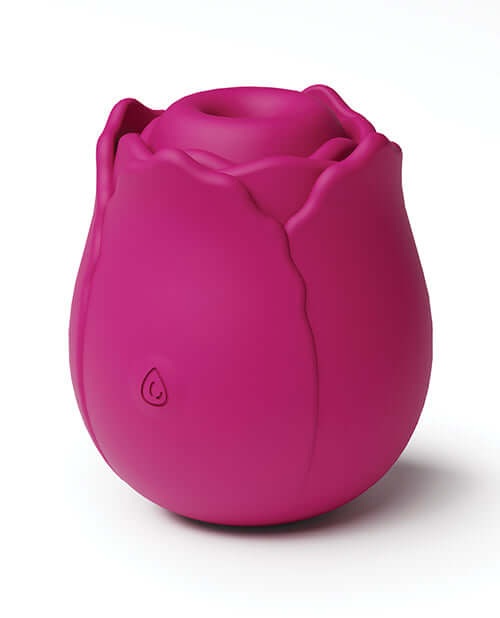 Vibrating rose clitoral stimulator in vibrant red silicone, designed for unmatched pleasure and waterproof stimulation.