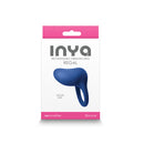 Inya Regal Rechargeable Silicone Cock Ring Blue packaging showcasing the product design and features.
