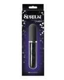 Stardust Charm Rechargeable Glass Vibrator Black in elegant packaging with stars and crystals design.