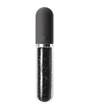 Stardust Charm Rechargeable Glass Vibrator Black with black glass and Swarovski crystals in a sleek design.