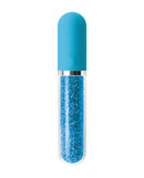 Stardust Charm Glass Vibrator Blue showcasing an elegant design with blue crystals and a smooth glass body.