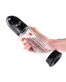 Renegade Warrior Waterproof Penis Pump Black held in hand showcasing its motorized capabilities.