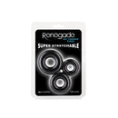 Renegade Fireman Rings 3 Pieces Black packaging showing super stretchable silicone rings