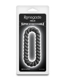 Renegade Helix Silicone Cock Ring Black package showcasing its super stretchable design.