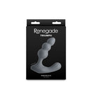 Renegade Triumph Silicone Vibrating Prostate Massager Grey packaged in a sleek black box showcasing its ergonomic design.