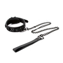 Sinful 1 Inch Collar Black with chain leash for light restraint and role play.