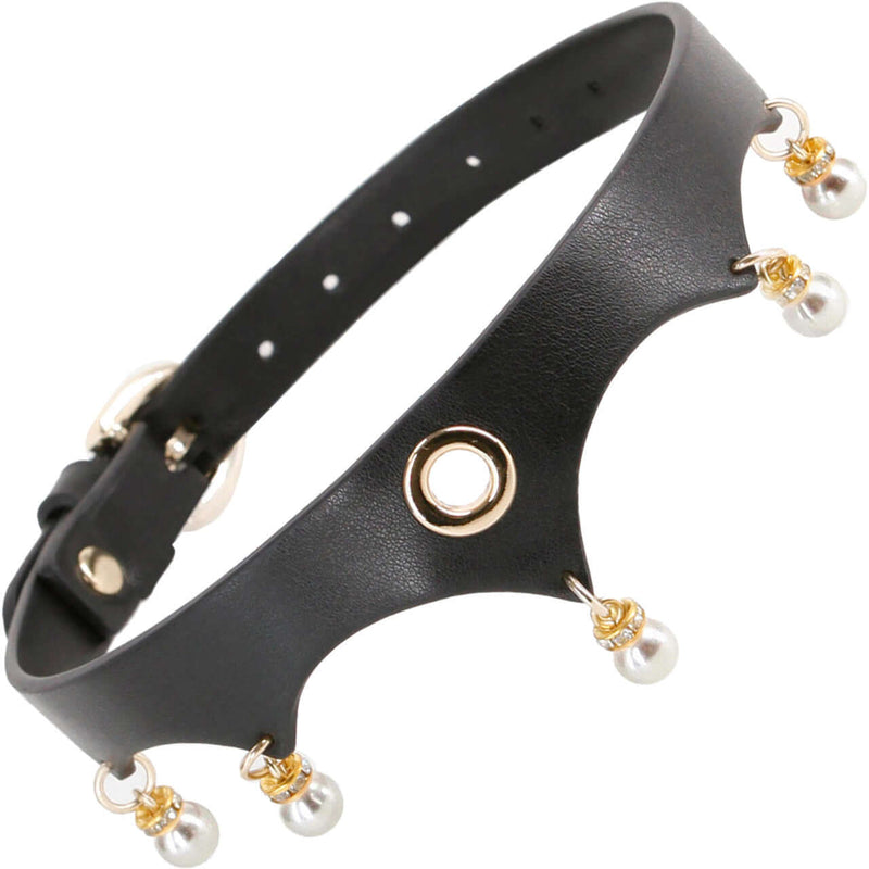 Adjustable PU Jezebel Collar with Gold Accents and Pearls