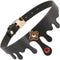 Elegant black Elvira bondage collar with ruby jewel and gold charm, adjustable buckle closure for neck sizes 11.5 to 17.5 inches