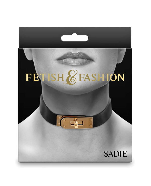 Fetish & Fashion Sadie Collar - Black PU Collar with O-Ring in stylish packaging