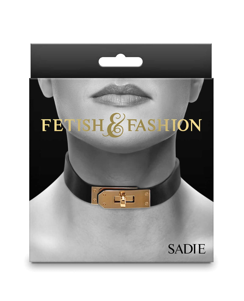 Fetish & Fashion Sadie Collar - Black PU Collar with O-Ring in stylish packaging