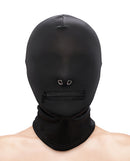 Fetish & Fashion Zippered Mouth Hood Black for sensory play and dominance scenes.
