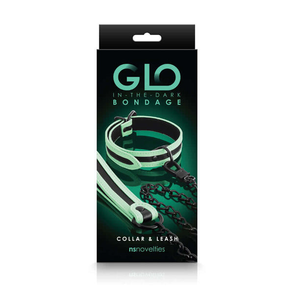 GLO BONDAGE COLLAR & LEASH GREEN-1