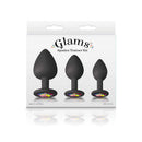 Glams Spades Anal Trainer Kit Black packaging featuring three silicone plugs in a stylish design by NS Novelties.