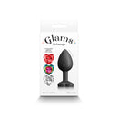 Glams Xchange Heart Silicone Anal Plug Small Black packaging with interchangeable gem designs.