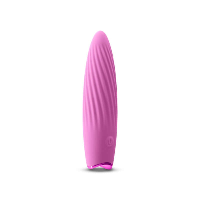 Revel Kismet pink rechargeable silicone vibrator with textured design for luxurious pleasure and powerful vibrations.