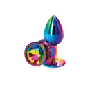 Rear Assets Multicolor Small Rainbow Butt Plug, a lightweight and vibrant anal toy for stylish comfort and stimulation.