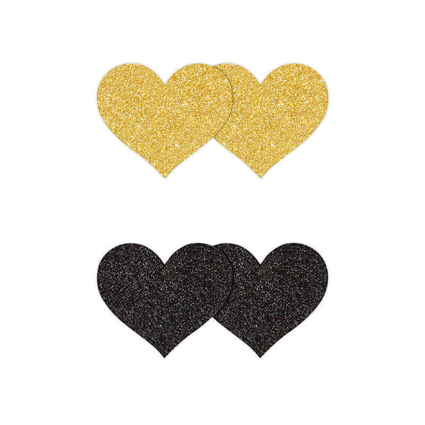 PRETTY PASTIES GLITTER HEARTS BLACK/GOLD 2 PAIR-0