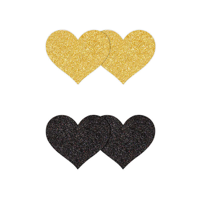 PRETTY PASTIES GLITTER HEARTS BLACK/GOLD 2 PAIR-0