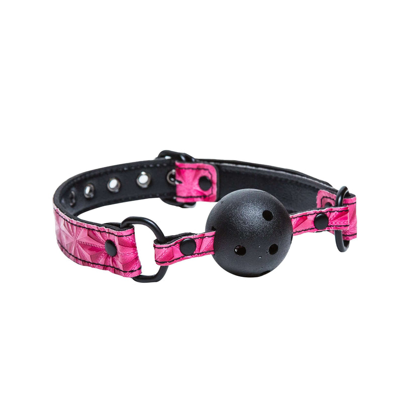 Pink NS Novelties Sinful Ball Gag with adjustable strap and ventilated ball for comfortable bondage play.