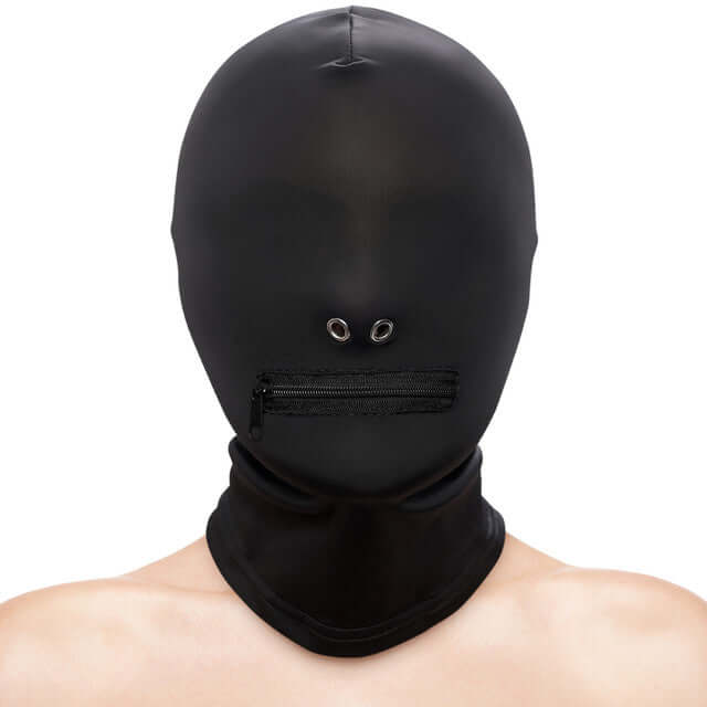 FETISH & FANTASY ZIPPERED MOUTH HOOD BLACK-0