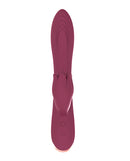 Mystique Venus Vibe Rabbit Vibrator Eggplant with textured head and petal-shaped stimulator for pleasure.
