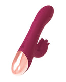 Mystique Venus Vibe Rabbit Vibrator Eggplant with textured head and petal-shaped stimulator for pleasure.