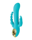 Natalie's Toy Box Mighty Magic Clit G-Spot Anal Vibrator in vibrant blue color with gold accents.
