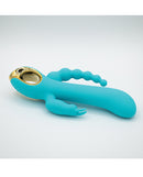 Natalie's Toy Box Mighty Magic Clit G-Spot Anal Vibrator in turquoise with gold accents.