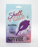 Natalie's Toy Box Shell Yeah Remote Panty Vibrator Purple packaging featuring remote control and vibe settings