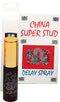 China Super Stud Delay Spray for men, 7/16 fl. oz., with packaging design featuring a dragon, by Nasstoys of New York.