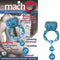 Macho Ultra Erection Keeper Cock Ring in blue with 9-speed vibrating functions, clitoral stimulator, and anal beads, packaging display.