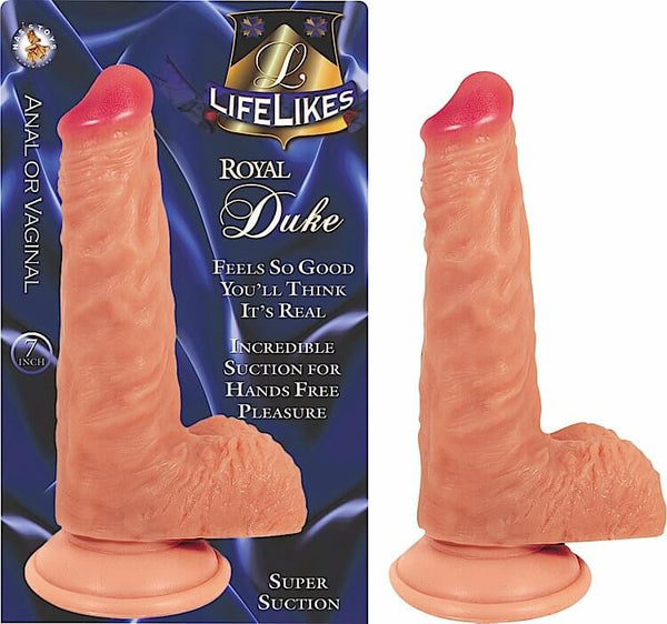 Lifelikes Royals Flesh Dong Duke - 7 Inch Realistic Suction Cup and Harness Compatible for Hands-Free or Harness Use