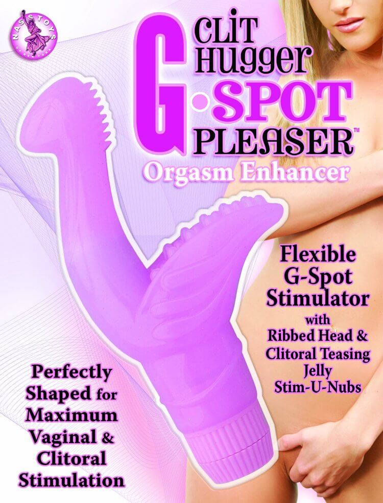 Clit Hugger G-Spot Pleaser pink vibrator for G-Spot and clitoral stimulation with ribbed design and flexible shape.