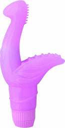 The Clit Hugger G-Spot Pleaser in pink, featuring textured design and adjustable bullet vibrator for enhanced pleasure.