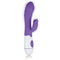 Lotus Sensual Massager #5, purple and white silicone rabbit vibrator with dual motors and 30 functions.