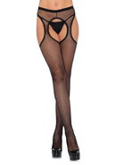Leg Avenue Fishnet Suspender Hose With Scalloped Trim Black showcasing a seductive design, perfect for lingerie or date night.