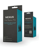 Nexus Beginner Silicone Anal Kit Black packaging featuring anal douche, small butt plug, and anal beads.